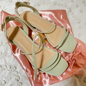 Mint sage green strappy block sandals heels